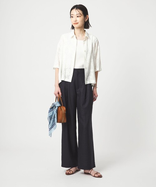 green label relaxing(グリーンレーベルリラクシング)の「カット ジャガード ショートスリーブ シャツ(シャツ/ブラウス・レディース・ホワイト/ブラック・FREE)」の9枚目の写真