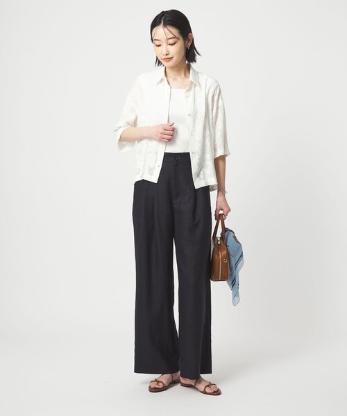 green label relaxing(グリーンレーベルリラクシング)の「カット ジャガード ショートスリーブ シャツ(シャツ/ブラウス・レディース・ホワイト/ブラック・FREE)」の10枚目の写真