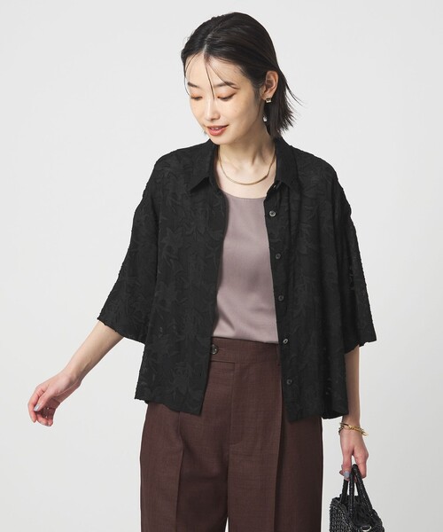 green label relaxing(グリーンレーベルリラクシング)の「カット ジャガード ショートスリーブ シャツ(シャツ/ブラウス・レディース・ホワイト/ブラック・FREE)」の12枚目の写真