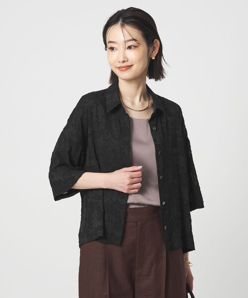 green label relaxing(グリーンレーベルリラクシング)の「カット ジャガード ショートスリーブ シャツ(シャツ/ブラウス・レディース・ホワイト/ブラック・FREE)」の13枚目の写真
