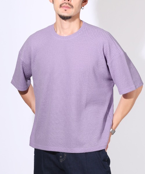 LUXSTYLE(ラグスタイル)の「サマーワッフル半袖Tシャツ(Tシャツ/カットソー・メンズ・グレー/ラベンダー/グリーン/ブラック/ブルー・L/M)」の5枚目の写真