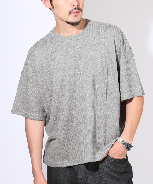 LUXSTYLE(ラグスタイル)の「サマーワッフル半袖Tシャツ(Tシャツ/カットソー・メンズ・グレー/ラベンダー/グリーン/ブラック/ブルー・L/M)」の3枚目の写真