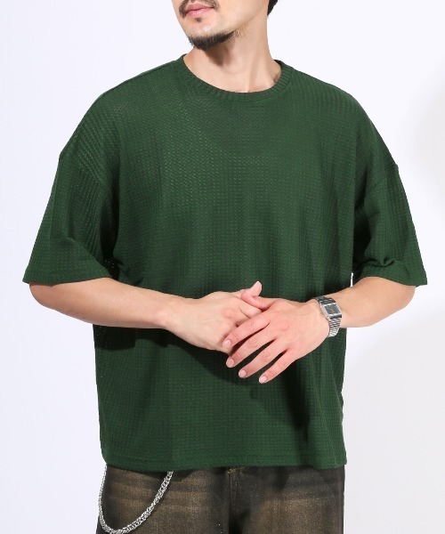 LUXSTYLE(ラグスタイル)の「サマーワッフル半袖Tシャツ(Tシャツ/カットソー・メンズ・グレー/ラベンダー/グリーン/ブラック/ブルー・L/M)」の4枚目の写真