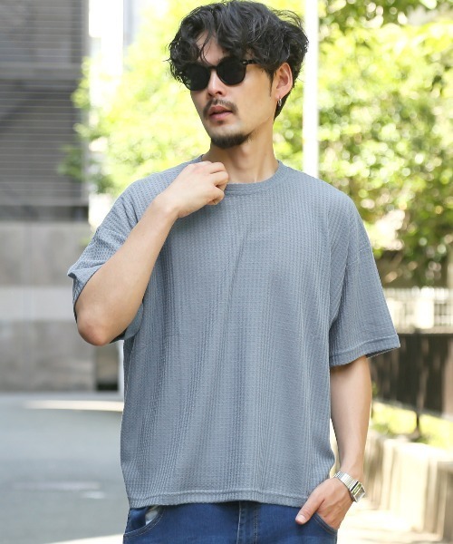 LUXSTYLE(ラグスタイル)の「サマーワッフル半袖Tシャツ(Tシャツ/カットソー・メンズ・グレー/ラベンダー/グリーン/ブラック/ブルー・L/M)」の6枚目の写真