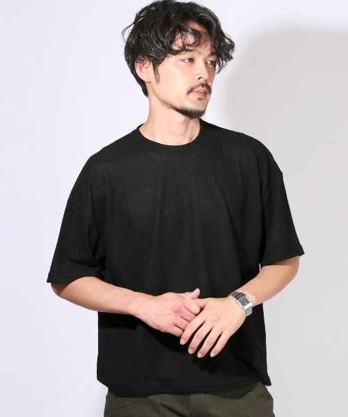 LUXSTYLE(ラグスタイル)の「サマーワッフル半袖Tシャツ(Tシャツ/カットソー・メンズ・グレー/ラベンダー/グリーン/ブラック/ブルー・L/M)」の8枚目の写真