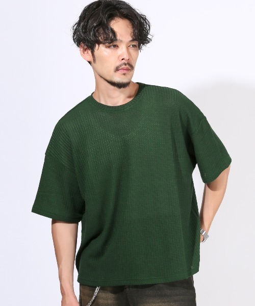 LUXSTYLE(ラグスタイル)の「サマーワッフル半袖Tシャツ(Tシャツ/カットソー・メンズ・グレー/ラベンダー/グリーン/ブラック/ブルー・L/M)」の12枚目の写真