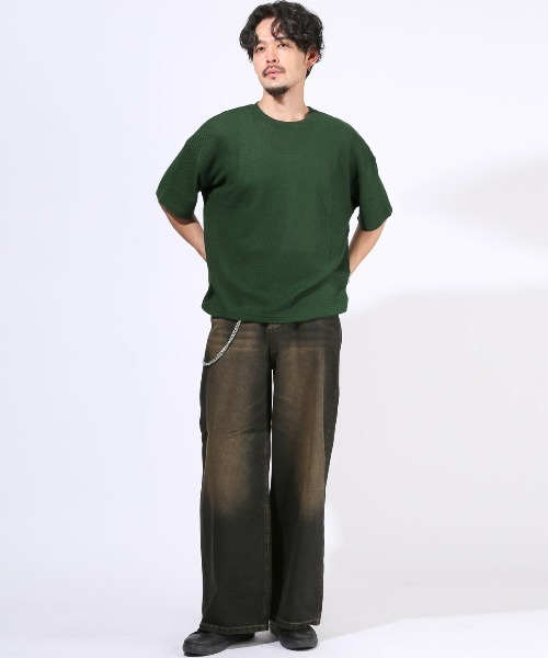 LUXSTYLE(ラグスタイル)の「サマーワッフル半袖Tシャツ(Tシャツ/カットソー・メンズ・グレー/ラベンダー/グリーン/ブラック/ブルー・L/M)」の13枚目の写真