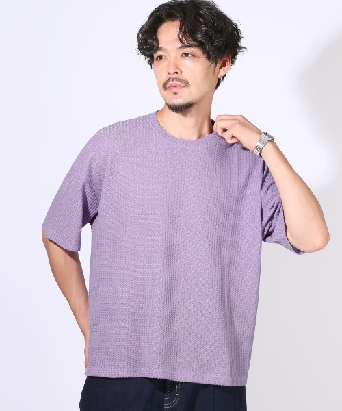 LUXSTYLE(ラグスタイル)の「サマーワッフル半袖Tシャツ(Tシャツ/カットソー・メンズ・グレー/ラベンダー/グリーン/ブラック/ブルー・L/M)」の14枚目の写真