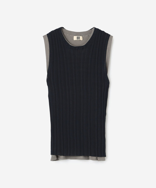 UNFIL(アンフィル)の「UNFIL | ハイツイストコットン シアー レイヤードスリーブレストップス WOMEN(ニット/セーター・レディース・ブルー系その他5/ブラウン系その他・1)」の1枚目の写真