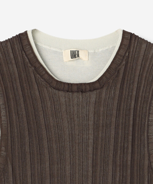 UNFIL(アンフィル)の「UNFIL | ハイツイストコットン シアー レイヤードスリーブレストップス WOMEN(ニット/セーター・レディース・ブルー系その他5/ブラウン系その他・1)」の7枚目の写真