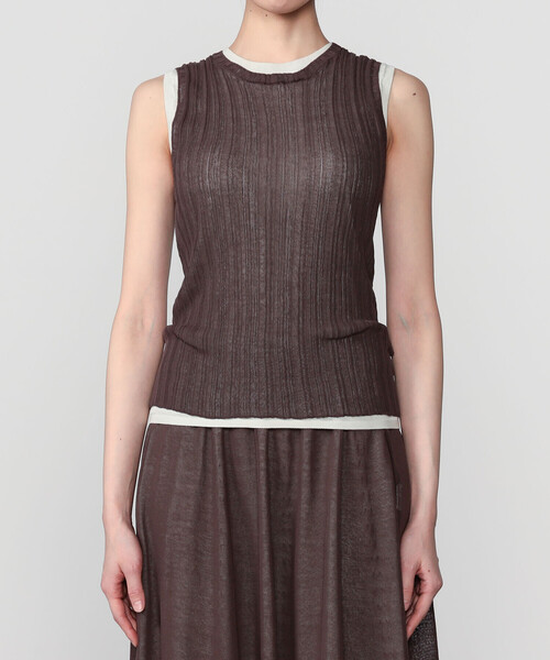 UNFIL(アンフィル)の「UNFIL | ハイツイストコットン シアー レイヤードスリーブレストップス WOMEN(ニット/セーター・レディース・ブルー系その他5/ブラウン系その他・1)」の3枚目の写真