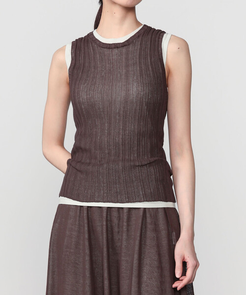 UNFIL(アンフィル)の「UNFIL | ハイツイストコットン シアー レイヤードスリーブレストップス WOMEN(ニット/セーター・レディース・ブルー系その他5/ブラウン系その他・1)」の16枚目の写真