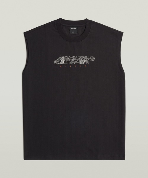 G-STAR(ジースター)の「Loose Graphic Sleeveless T-Shirt/ルーズグラフィックスリーブレスTシャツ(Tシャツ/カットソー・メンズ・ダークブラック/ホワイト・MEDIUM/LARGE/X-SMALL/X-LARGE/SMALL)」の4枚目の写真