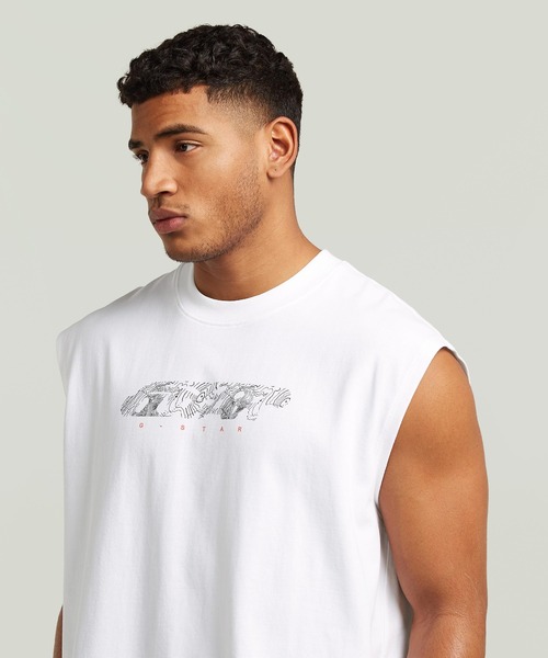 G-STAR(ジースター)の「Loose Graphic Sleeveless T-Shirt/ルーズグラフィックスリーブレスTシャツ(Tシャツ/カットソー・メンズ・ダークブラック/ホワイト・MEDIUM/LARGE/X-SMALL/X-LARGE/SMALL)」の5枚目の写真