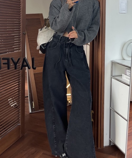 LAFFMO（ラフモ）の「ハイウエストワイドデニムパンツ（デニムパンツ・レディース・ライトブルー/ブラック/ネイビー/ホワイト・F）」の2枚目の写真