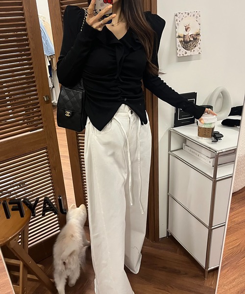 LAFFMO（ラフモ）の「ハイウエストワイドデニムパンツ（デニムパンツ・レディース・ライトブルー/ブラック/ネイビー/ホワイト・F）」の13枚目の写真