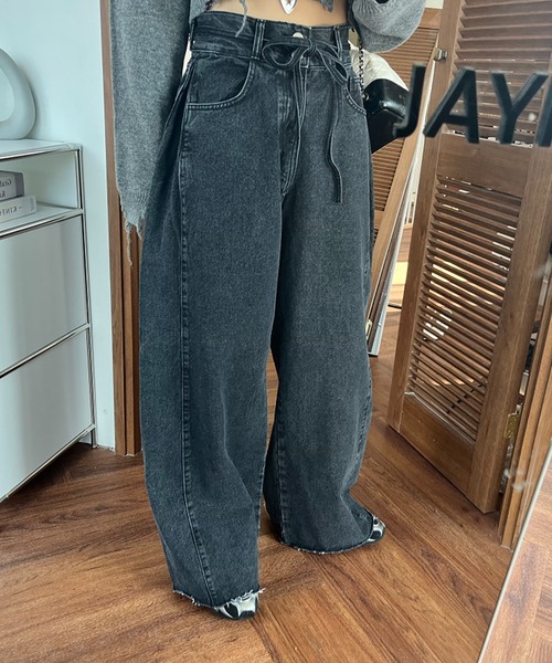 LAFFMO（ラフモ）の「ハイウエストワイドデニムパンツ（デニムパンツ・レディース・ライトブルー/ブラック/ネイビー/ホワイト・F）」の14枚目の写真