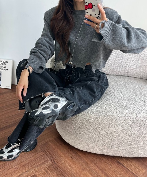 LAFFMO（ラフモ）の「ハイウエストワイドデニムパンツ（デニムパンツ・レディース・ライトブルー/ブラック/ネイビー/ホワイト・F）」の18枚目の写真