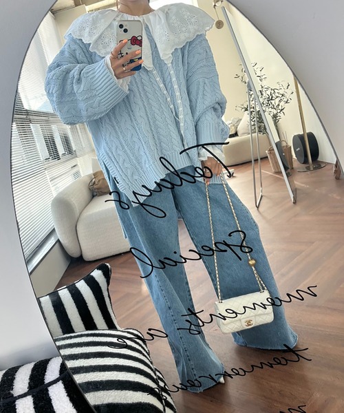 LAFFMO（ラフモ）の「ハイウエストワイドデニムパンツ（デニムパンツ・レディース・ライトブルー/ブラック/ネイビー/ホワイト・F）」の21枚目の写真