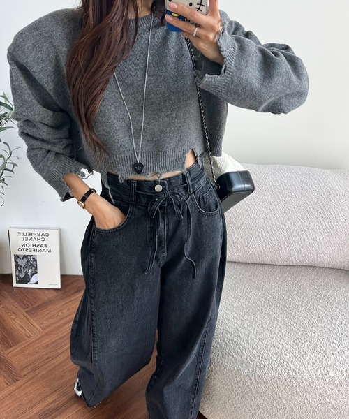 LAFFMO（ラフモ）の「ハイウエストワイドデニムパンツ（デニムパンツ・レディース・ライトブルー/ブラック/ネイビー/ホワイト・F）」の15枚目の写真
