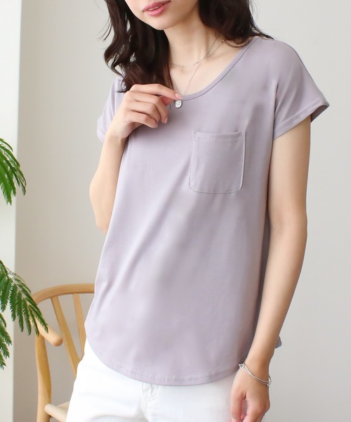 NYLAUS(ナイラス)の「【SG】Uネック 美ラインシンプルベーシックTシャツ 半袖Tシャツ(Tシャツ/カットソー・レディース・オレンジ/イエロー/モカ/ピンク/ブラック/ライトグレー/ホワイト/パープル/カーキ/ブラック系その他/ホワイト系その他・LL/L/M/S/3L)」の5枚目の写真