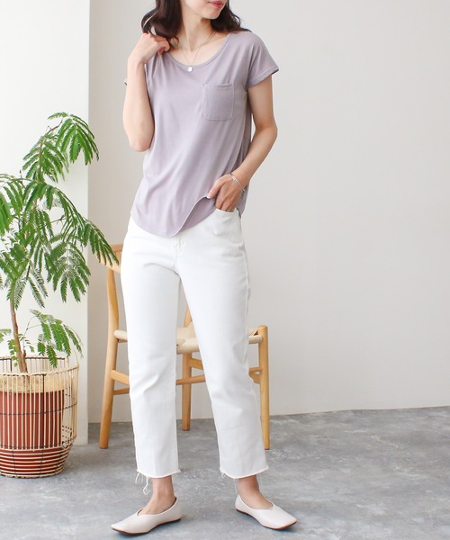NYLAUS(ナイラス)の「【SG】Uネック 美ラインシンプルベーシックTシャツ 半袖Tシャツ(Tシャツ/カットソー・レディース・オレンジ/イエロー/モカ/ピンク/ブラック/ライトグレー/ホワイト/パープル/カーキ/ブラック系その他/ホワイト系その他・LL/L/M/S/3L)」の18枚目の写真