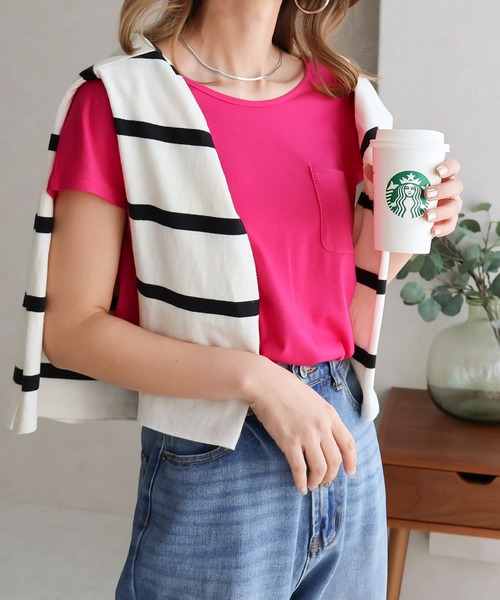 NYLAUS(ナイラス)の「【SG】Uネック 美ラインシンプルベーシックTシャツ 半袖Tシャツ(Tシャツ/カットソー・レディース・オレンジ/イエロー/モカ/ピンク/ブラック/ライトグレー/ホワイト/パープル/カーキ/ブラック系その他/ホワイト系その他・LL/L/M/S/3L)」の13枚目の写真