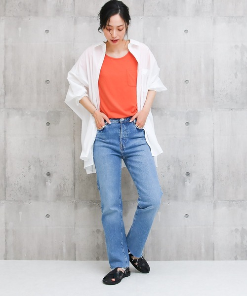 NYLAUS(ナイラス)の「【SG】Uネック 美ラインシンプルベーシックTシャツ 半袖Tシャツ(Tシャツ/カットソー・レディース・オレンジ/イエロー/モカ/ピンク/ブラック/ライトグレー/ホワイト/パープル/カーキ/ブラック系その他/ホワイト系その他・LL/L/M/S/3L)」の12枚目の写真