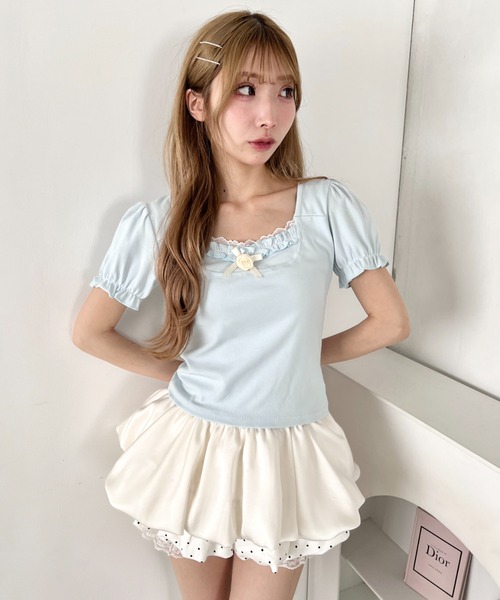 Loueme(ルエム)の「ローズリボンパフスリーブトップス(Tシャツ/カットソー・レディース・オフホワイト/イエロー/ライトブルー・FREE)」の12枚目の写真