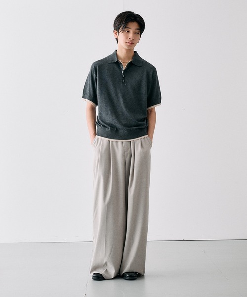 Adoon plain(アドーンプレーン)の「Layered Summer Knit Polo Shirt/レイヤードサマーニットポロシャツ(ニット/セーター・メンズ・ネイビー/アイボリー/チャコールグレー/ボルドー・MEDIUM/LARGE)」の7枚目の写真