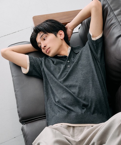 Adoon plain(アドーンプレーン)の「Layered Summer Knit Polo Shirt/レイヤードサマーニットポロシャツ(ニット/セーター・メンズ・ネイビー/アイボリー/チャコールグレー/ボルドー・MEDIUM/LARGE)」の22枚目の写真