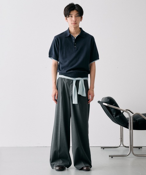 Adoon plain(アドーンプレーン)の「Layered Summer Knit Polo Shirt/レイヤードサマーニットポロシャツ(ニット/セーター・メンズ・ネイビー/アイボリー/チャコールグレー/ボルドー・MEDIUM/LARGE)」の10枚目の写真