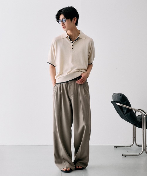 Adoon plain(アドーンプレーン)の「Layered Summer Knit Polo Shirt/レイヤードサマーニットポロシャツ(ニット/セーター・メンズ・ネイビー/アイボリー/チャコールグレー/ボルドー・MEDIUM/LARGE)」の16枚目の写真