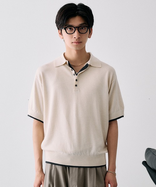 Adoon plain(アドーンプレーン)の「Layered Summer Knit Polo Shirt/レイヤードサマーニットポロシャツ(ニット/セーター・メンズ・ネイビー/アイボリー/チャコールグレー/ボルドー・MEDIUM/LARGE)」の15枚目の写真