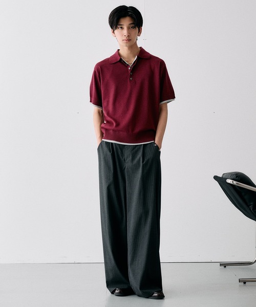 Adoon plain(アドーンプレーン)の「Layered Summer Knit Polo Shirt/レイヤードサマーニットポロシャツ(ニット/セーター・メンズ・ネイビー/アイボリー/チャコールグレー/ボルドー・MEDIUM/LARGE)」の13枚目の写真