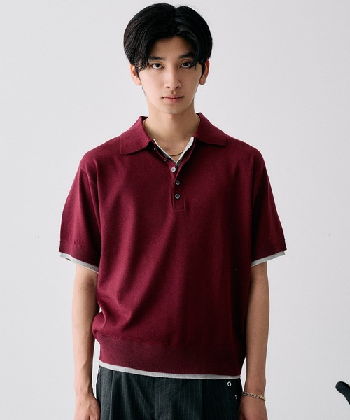 Adoon plain(アドーンプレーン)の「Layered Summer Knit Polo Shirt/レイヤードサマーニットポロシャツ(ニット/セーター・メンズ・ネイビー/アイボリー/チャコールグレー/ボルドー・MEDIUM/LARGE)」の12枚目の写真