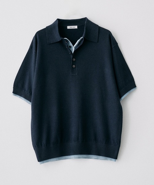 Adoon plain(アドーンプレーン)の「Layered Summer Knit Polo Shirt/レイヤードサマーニットポロシャツ(ニット/セーター・メンズ・ネイビー/アイボリー/チャコールグレー/ボルドー・MEDIUM/LARGE)」の8枚目の写真