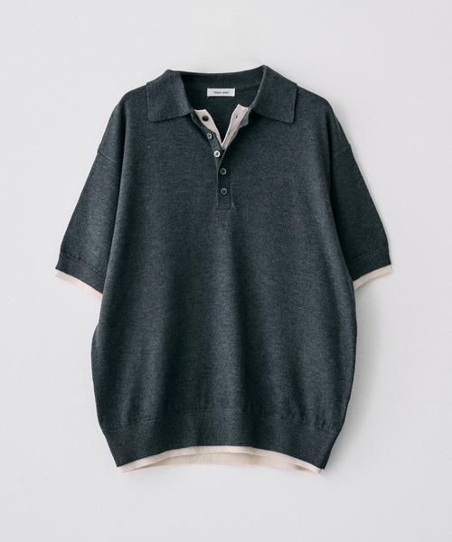 Adoon plain(アドーンプレーン)の「Layered Summer Knit Polo Shirt/レイヤードサマーニットポロシャツ(ニット/セーター・メンズ・ネイビー/アイボリー/チャコールグレー/ボルドー・MEDIUM/LARGE)」の5枚目の写真