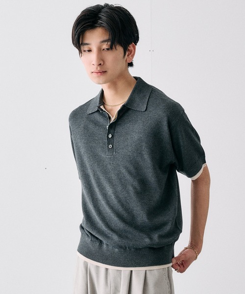 Adoon plain(アドーンプレーン)の「Layered Summer Knit Polo Shirt/レイヤードサマーニットポロシャツ(ニット/セーター・メンズ・ネイビー/アイボリー/チャコールグレー/ボルドー・MEDIUM/LARGE)」の6枚目の写真