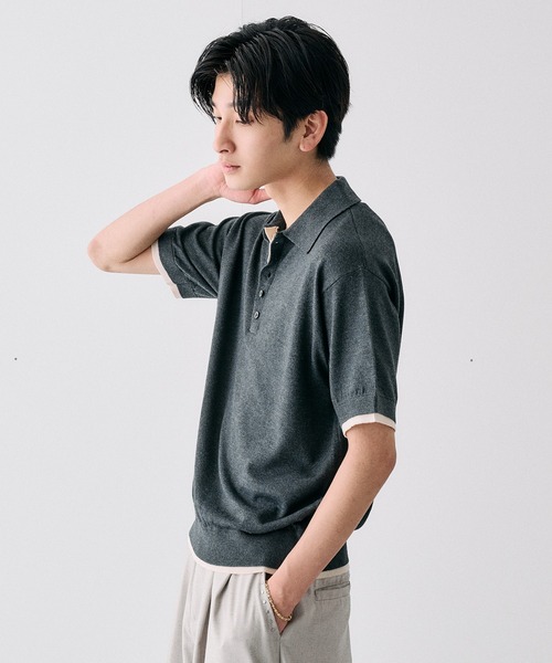 Adoon plain(アドーンプレーン)の「Layered Summer Knit Polo Shirt/レイヤードサマーニットポロシャツ(ニット/セーター・メンズ・ネイビー/アイボリー/チャコールグレー/ボルドー・MEDIUM/LARGE)」の17枚目の写真