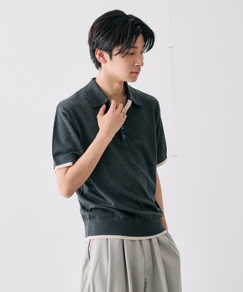 Adoon plain(アドーンプレーン)の「Layered Summer Knit Polo Shirt/レイヤードサマーニットポロシャツ(ニット/セーター・メンズ・ネイビー/アイボリー/チャコールグレー/ボルドー・MEDIUM/LARGE)」の19枚目の写真