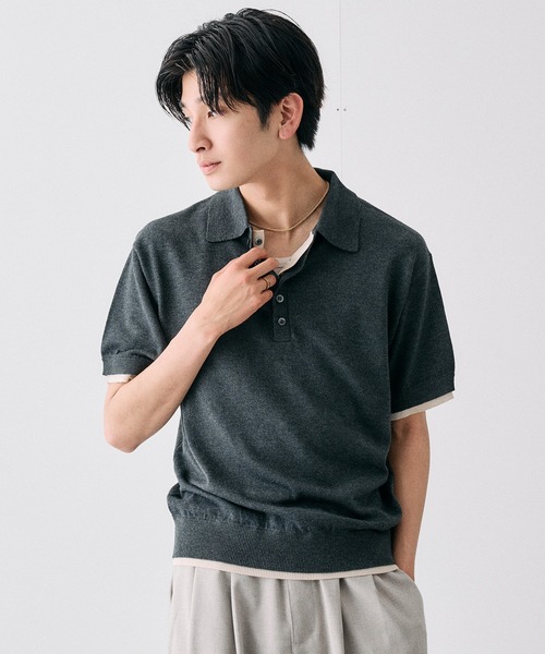 Adoon plain(アドーンプレーン)の「Layered Summer Knit Polo Shirt/レイヤードサマーニットポロシャツ(ニット/セーター・メンズ・ネイビー/アイボリー/チャコールグレー/ボルドー・MEDIUM/LARGE)」の20枚目の写真
