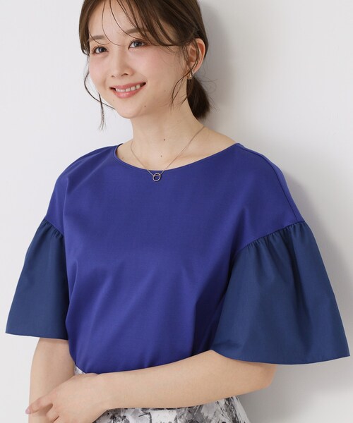 COUP DE CHANCE（クードシャンス）の「【手洗い可／日本製】ギャザーフレアスリーブ　プルオーバー（Tシャツ/カットソー・レディース・ブラック/ホワイト/ブラウン系その他/ブルー系その他・34/38/36/40）」の14枚目の写真