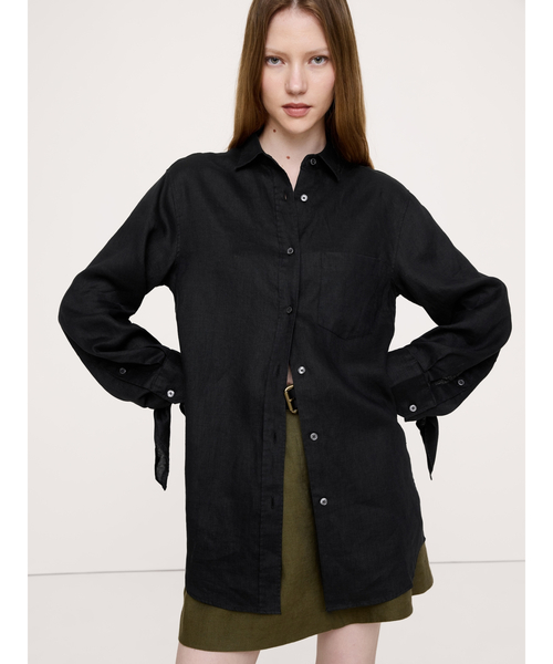 Banana Republic(バナナリパブリック)の「オーバーサイズ タイカフ リネンシャツ(シャツ/ブラウス・レディース・ブラウン/ブラック/アイボリー・L/M/S/XS)」の18枚目の写真