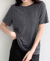 綿混クルーネックオーバーサイズ無地Tシャツ しっとりとしたシルキーな光沢と伸縮性が魅力の大人トップス