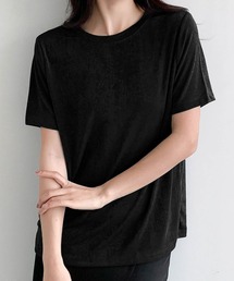 綿混クルーネックオーバーサイズ無地Tシャツ しっとりとしたシルキーな光沢と伸縮性が魅力の大人トップス