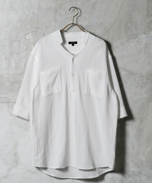 jiggys shop（ジギーズショップ）の「パナマ織 スタンドカラー スキッパー 5分袖シャツ（シャツ/ブラウス・メンズ・グレー/ホワイト/ライトブルー/ベージュ/チャコールグレー/ネイビー/グレー系その他・LARGE/MEDIUM）」の13枚目の写真