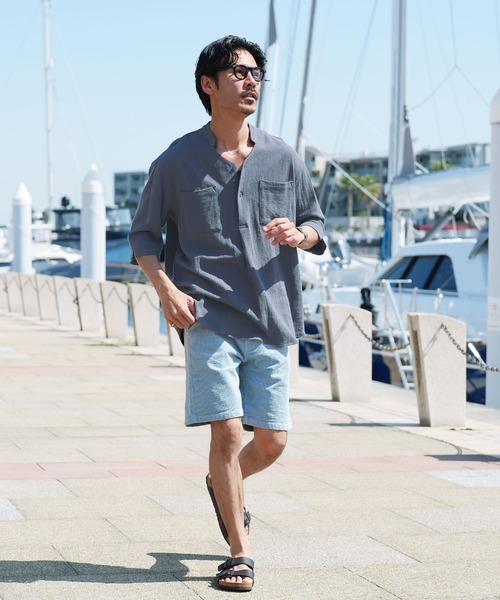 jiggys shop（ジギーズショップ）の「パナマ織 スタンドカラー スキッパー 5分袖シャツ（シャツ/ブラウス・メンズ・グレー/ホワイト/ライトブルー/ベージュ/チャコールグレー/ネイビー/グレー系その他・LARGE/MEDIUM）」の18枚目の写真