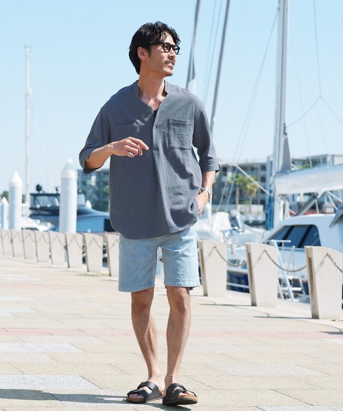 jiggys shop（ジギーズショップ）の「パナマ織 スタンドカラー スキッパー 5分袖シャツ（シャツ/ブラウス・メンズ・グレー/ホワイト/ライトブルー/ベージュ/チャコールグレー/ネイビー/グレー系その他・LARGE/MEDIUM）」の19枚目の写真