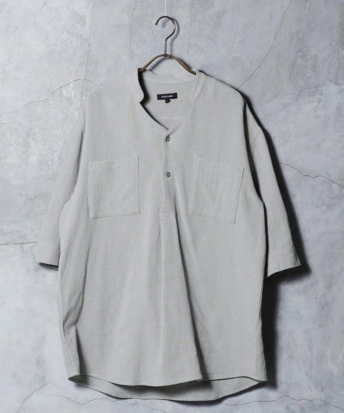 jiggys shop（ジギーズショップ）の「パナマ織 スタンドカラー スキッパー 5分袖シャツ（シャツ/ブラウス・メンズ・グレー/ホワイト/ライトブルー/ベージュ/チャコールグレー/ネイビー/グレー系その他・LARGE/MEDIUM）」の20枚目の写真